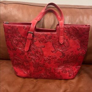 MEITRUE Red Leather Embossed Tote